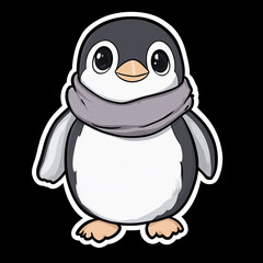 Obraz premium Adorable Waving Penguin in a Cozy Scarf Cute Kawaii Style Anime Character Perfect for Winter Themes Playful and Charming Illustration for Kids and Animal Lovers