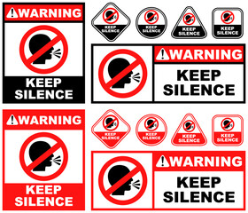 Set Prohibition warning keep silence public sign design vector illustration