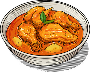 Illustration of a Traditional Malaysian Dish Ayam Masak Kari in Vector Art with Rich and Spicy Curry Gravy