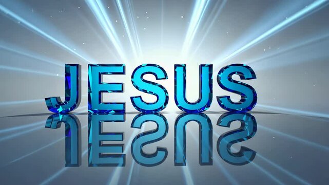 Reflective display of name Jesus with vibrant light effects and a captivating background