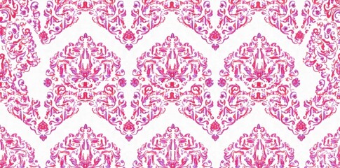 Intricate pink paisley repeat pattern on white, pattern, indian