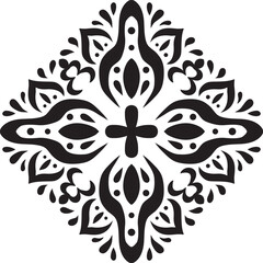 Artistic hand drawn ethnic vector print. Symmetric Moroccan decorative element for printing on T-Shirt, mug or other souvenir. Boho style decoration. Black silhouette pattern on white background.