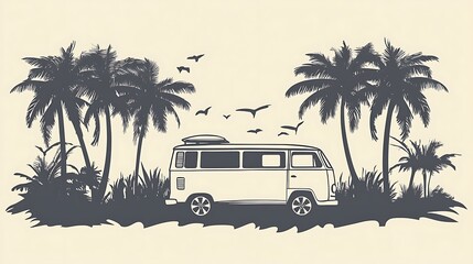 Beach Van Adventure Silhouette