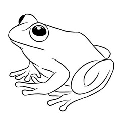 Frog cartoon, vector illustration, frog icon isolated on white background. Line art.