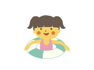 浮き輪に入る子ども