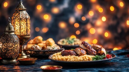 Aroma of Middle Eastern Cuisine with Grilled Chicken and Rice Dish