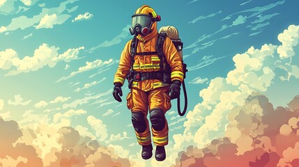 Firefighter Ascending Through Clouds.