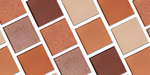 Cosmetics texture pattern, makeup palette vivid neutral color eye shadow, square eye powder swatches. Female cosmetic and beauty products, aesthetic minimal beauty banner, colorful eyeshade