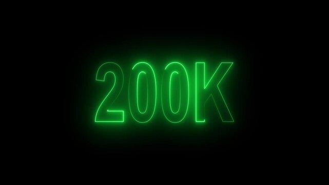 Glowing neon 200k text animation.200k Followers Celebration text animation.