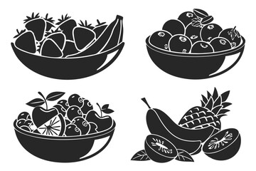 set of Fruit salad  food silhouette vector illustration