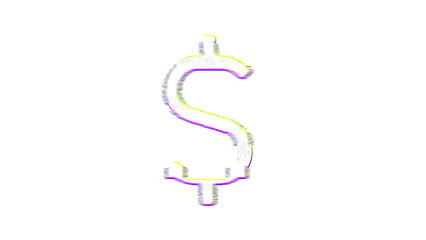 Icon dollar sign is distorted. Glitch. Noise, chromatic aberration, geometric distortion