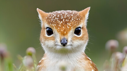 Adorable fawn-colored owlet portrait, soft focus background, nature scene, wildlife