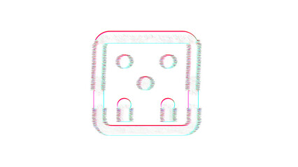 Icon dice five is distorted. Glitch. Noise, chromatic aberration, geometric distortion