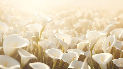 A field of white calla lilies in full bloom, with soft morning light filtering through the petals © ABC IMAGE