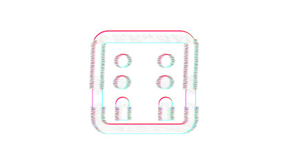 Icon dice six is distorted. Glitch. Noise, chromatic aberration, geometric distortion