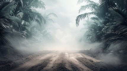 Obraz premium Misty Forest Path: A Dark And Mysterious Jungle Road
