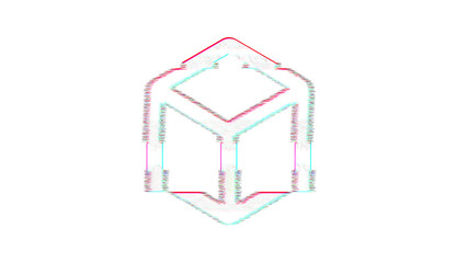 Icon dice d6 is distorted. Glitch. Noise, chromatic aberration, geometric distortion