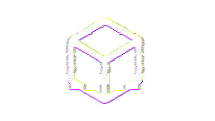 Icon dice d6 is distorted. Glitch. Noise, chromatic aberration, geometric distortion