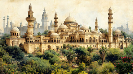 Obraz premium Ancient Mosque Complex, Indian Landscape