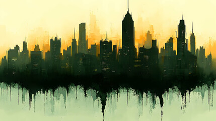 Fototapeta premium City Skyline at Sunset, Abstract Painting