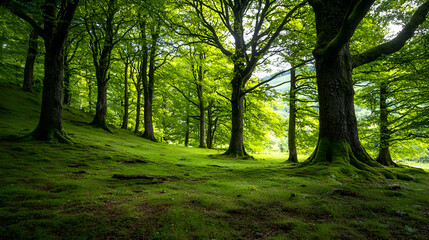 Sun Dappled Forest Path Lush Green Trees