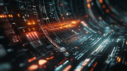 Abstract Digital Data Stream Futuristic Technology Interface Background Orange and Blue Neon Lights Modern Design High Tech Digital Art Graphic Design