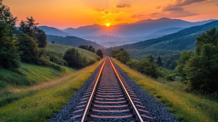 Mountain Sunset Railway Tracks