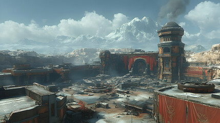 Desert City Ruins, Mountain Background