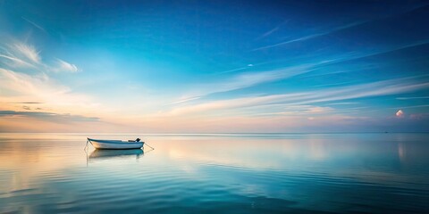 Scenic Minimalist View of the Sea with a Boat in Foreground - Perfect Copy Space for Text or Design, Tranquil Ocean Landscape, Serene Waterscape, Ideal for Marketing and Creative Projects
