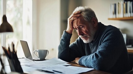 Retirement financial stress in a contemporary office. Featuring reflection and stress