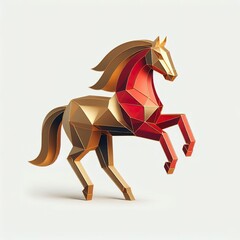3d Geometric metallic gold red couple Horse Vector Illustration artwork on a white background