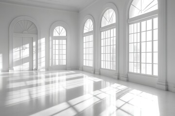 Fototapeta premium Empty White Room With Large Windows