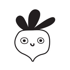 Cute little radish. Outline design. Vector hand drawn illustration on white background.