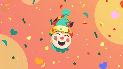 A creatively designed background for an April Fool's Day greeting card is shown. The background is filled with a playful and whimsical atmosphere, using bright and vivid colors like yellow, pink, and 