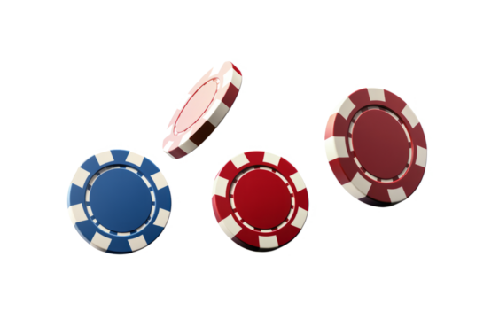 Colorful casino chips falling in the air, cut out