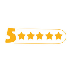 Vector design yellow badge. 5 stars. Best rating. Illustration on white background.