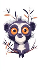 Fototapeta premium Cute cartoon illustration of a lemur with big eyes.