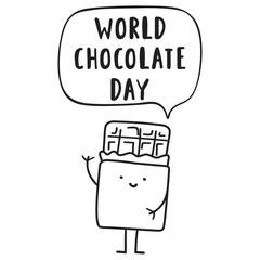 World chocolate day. Smiling character. Outline vector design. Illustration.