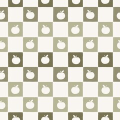 Fototapeta premium Seamless Pattern Checkered Vintage Green Apple. Gingham Retro Apple Illustration. Rustic Patchwork Hand drawn Apple Garden Background.