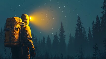 Fototapeta premium Night Hiker in the Woods.