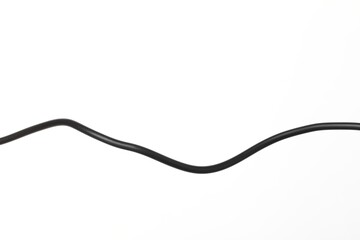 One black electrical wire on white background