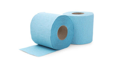 Light blue toilet paper rolls isolated on white