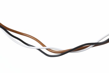 Three colorful electrical wires on white background