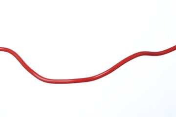 One red electrical wire on white background