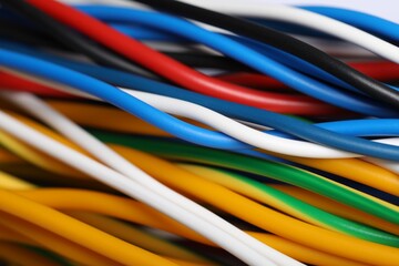 Many colorful electrical wires as background, closeup