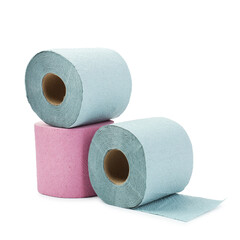 Colorful toilet paper rolls isolated on white