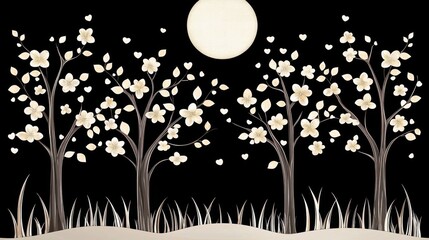 A whimsical fairytale spring wallpaper professionally designed, where enchanted glowing flowers and floating petals create a magical, storybook-like scene