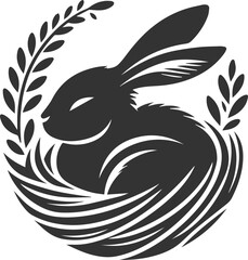 Fototapeta premium A rabbit curled up in a cozy nest animal silhouette