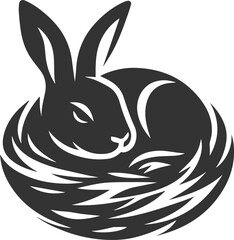 A rabbit curled up in a cozy nest animal silhouette