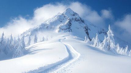 Obraz premium Snowy Mountain Path Through Winter Forest
